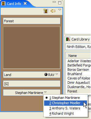 Card Information view choose edition menu