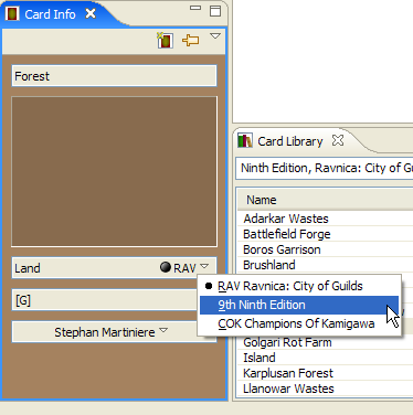 Card Information view choose edition menu