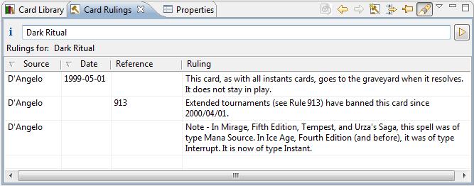 Card Rulings view search