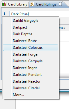 Card Rulings view search hints