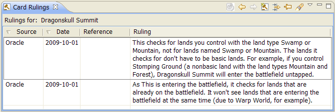 Card Rulings view